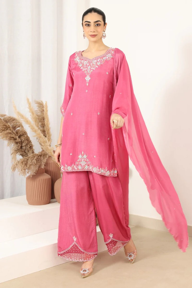 Pink Dola Silk Chiffon Suit Set
