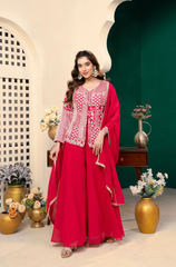 Pearl-Glow Rani Peplum & Plazo Dupatta Set