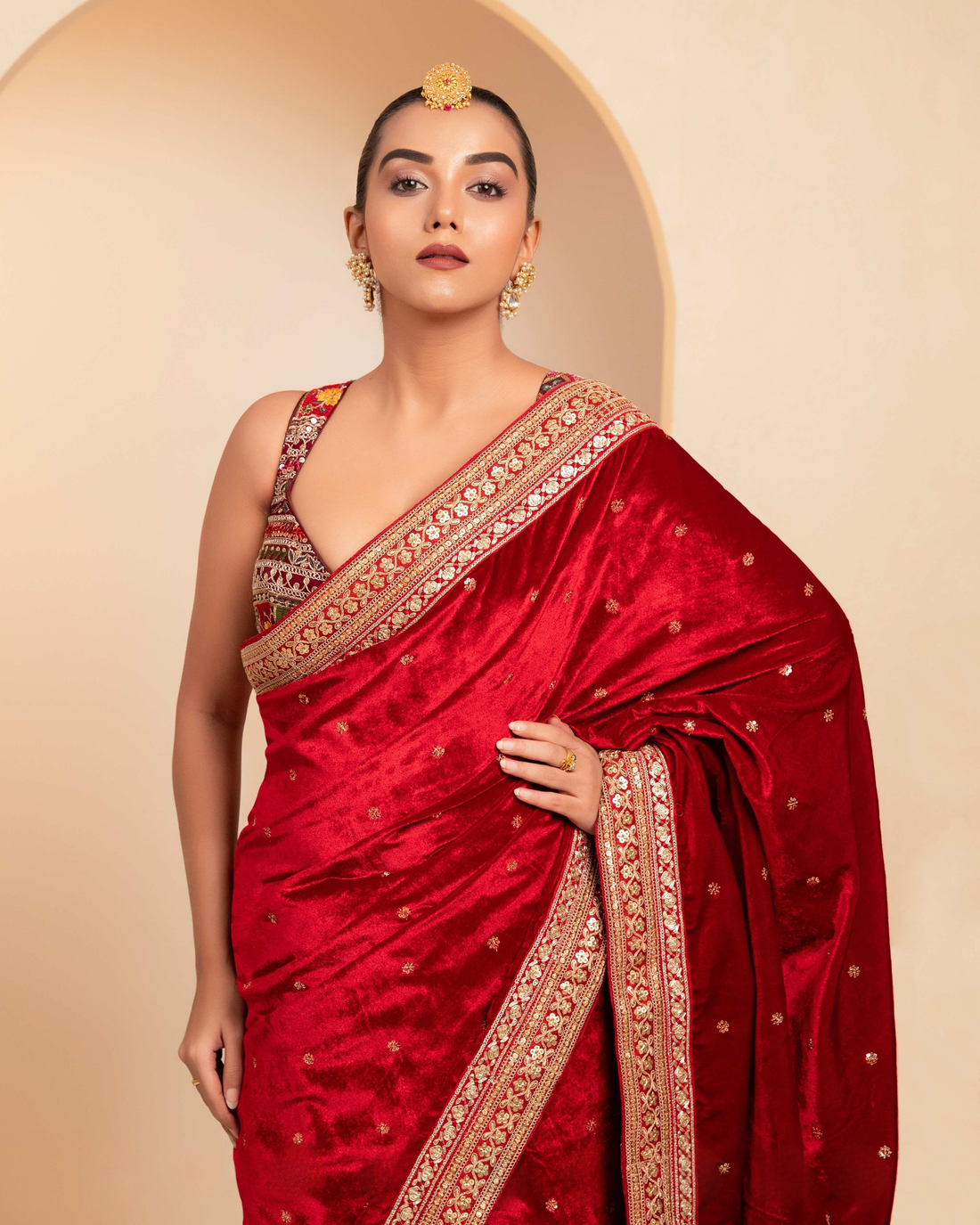 Maroon Velvet Berry Blockbuster  Saree with Blouse
