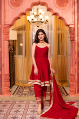 Red Short Anarkali Kurta Set- By Reet Lifestyle