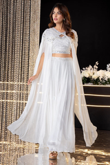 White Georgette Sleeveless Skirt Set