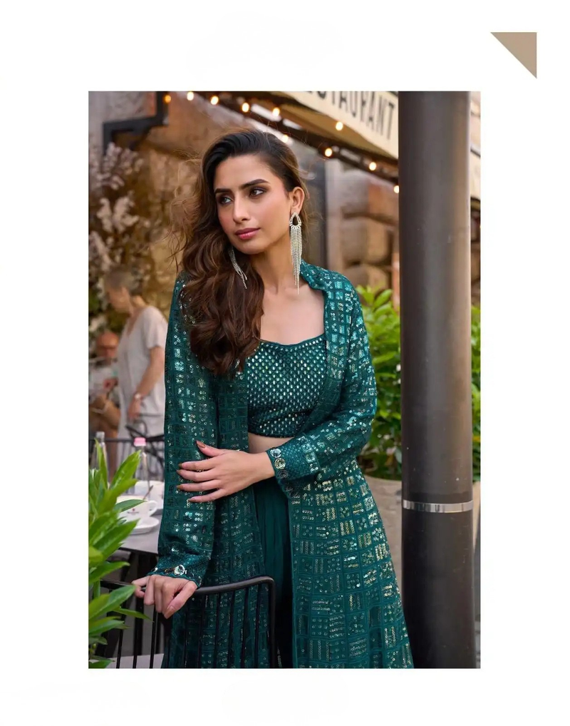 Georgette Embroidered Jacket Suit Set