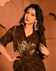 Cotton Rayon Brown Ghunghroo Shirtdress