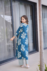 Ramya Blue Cotton Suit Set- By Reet Lifestyle