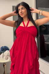 Red Georgette Ruffled Romance Dress