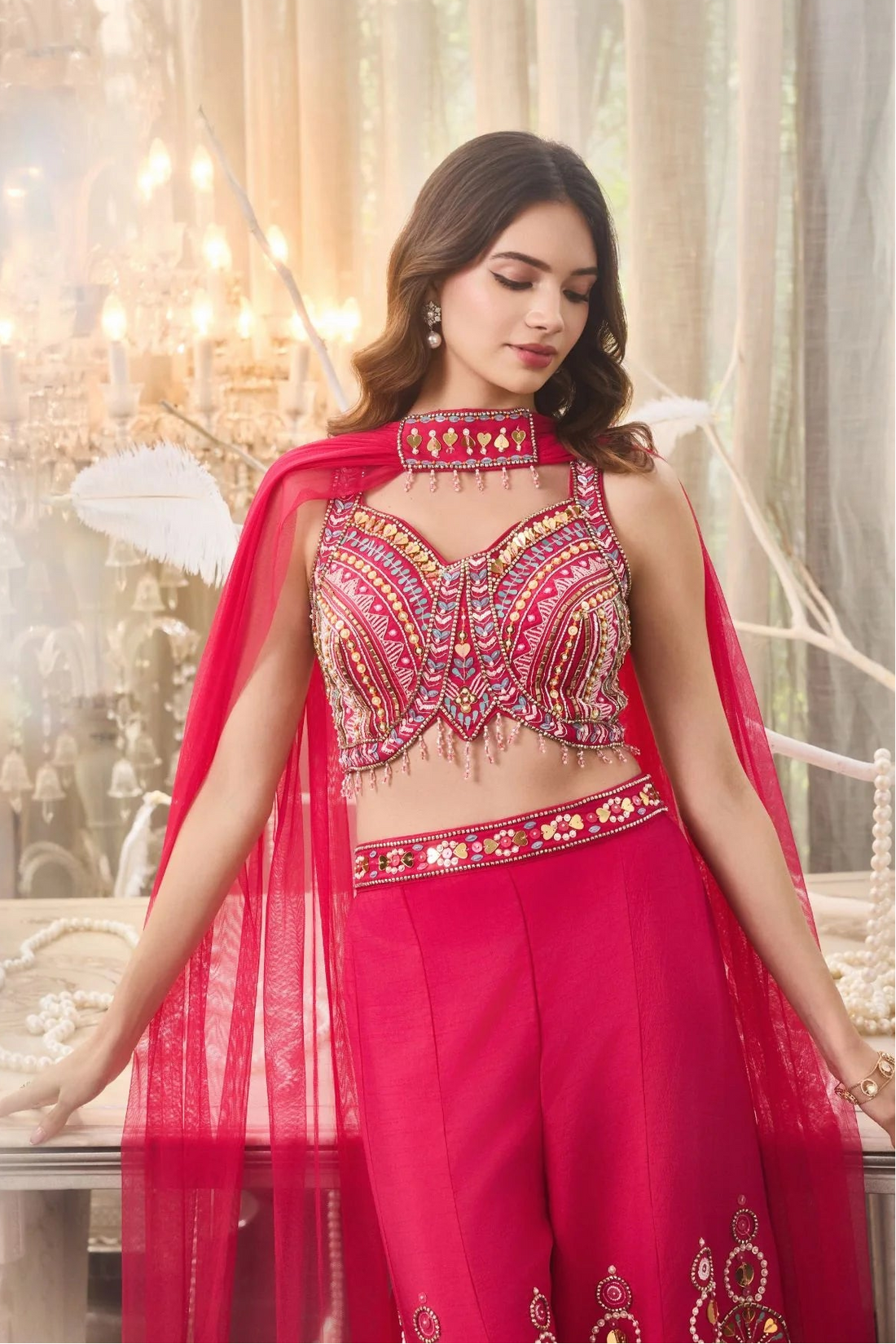 Riya Hot Pink Banglori Silk Handwork Sharara Set