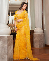 Agni Yellow Pre-Draped Leheriya Saree