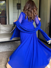 Petal Neck Roman Blue Georgette Anarkali with Dupatta