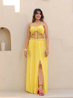 breathable cotton yellow dress for women