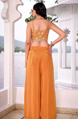 Orange Shimmar Crop Palazzo Set