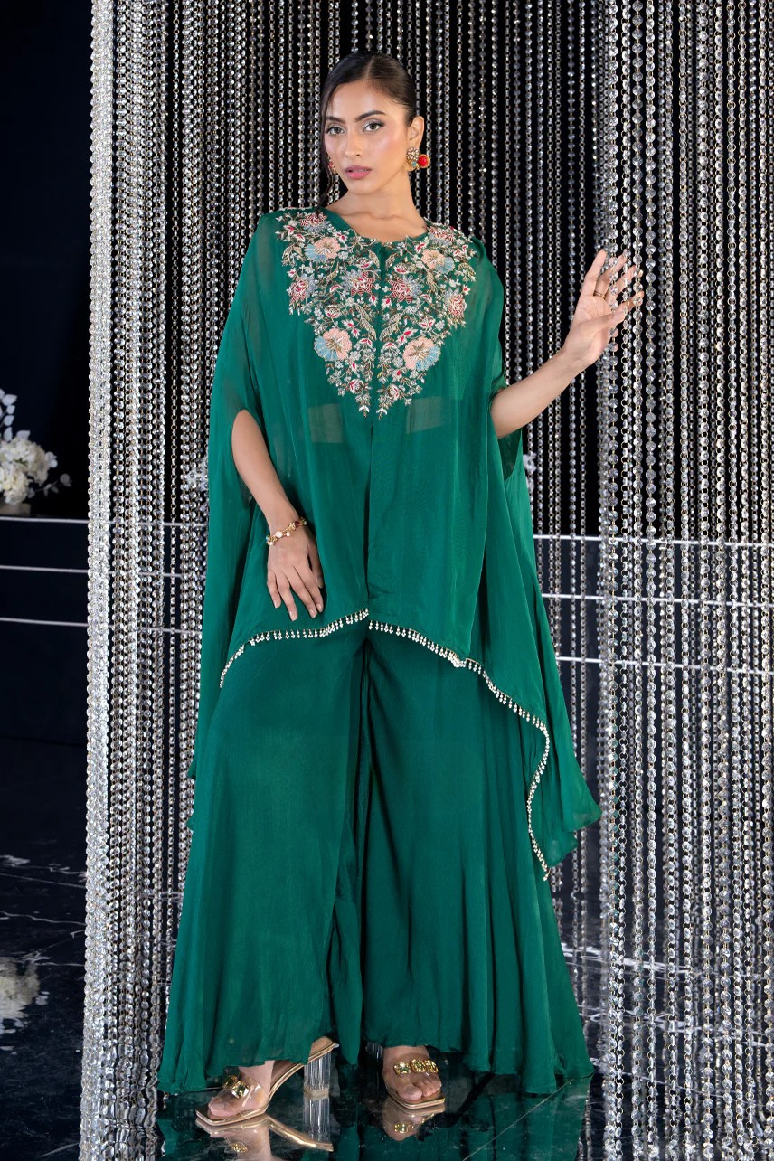 Green Organza Glow Kaftan Set