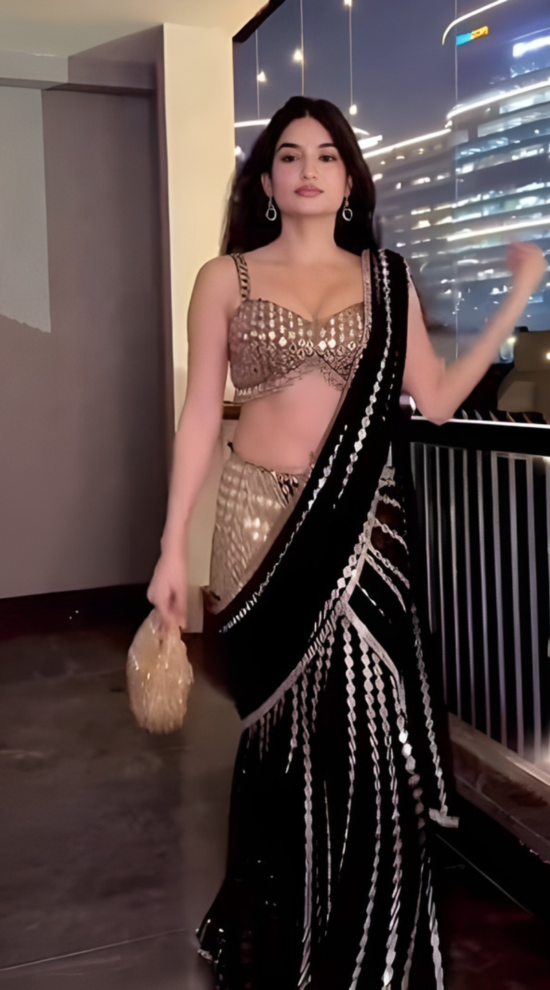 Black Premium Georgette Lehenga Saree with Blouse