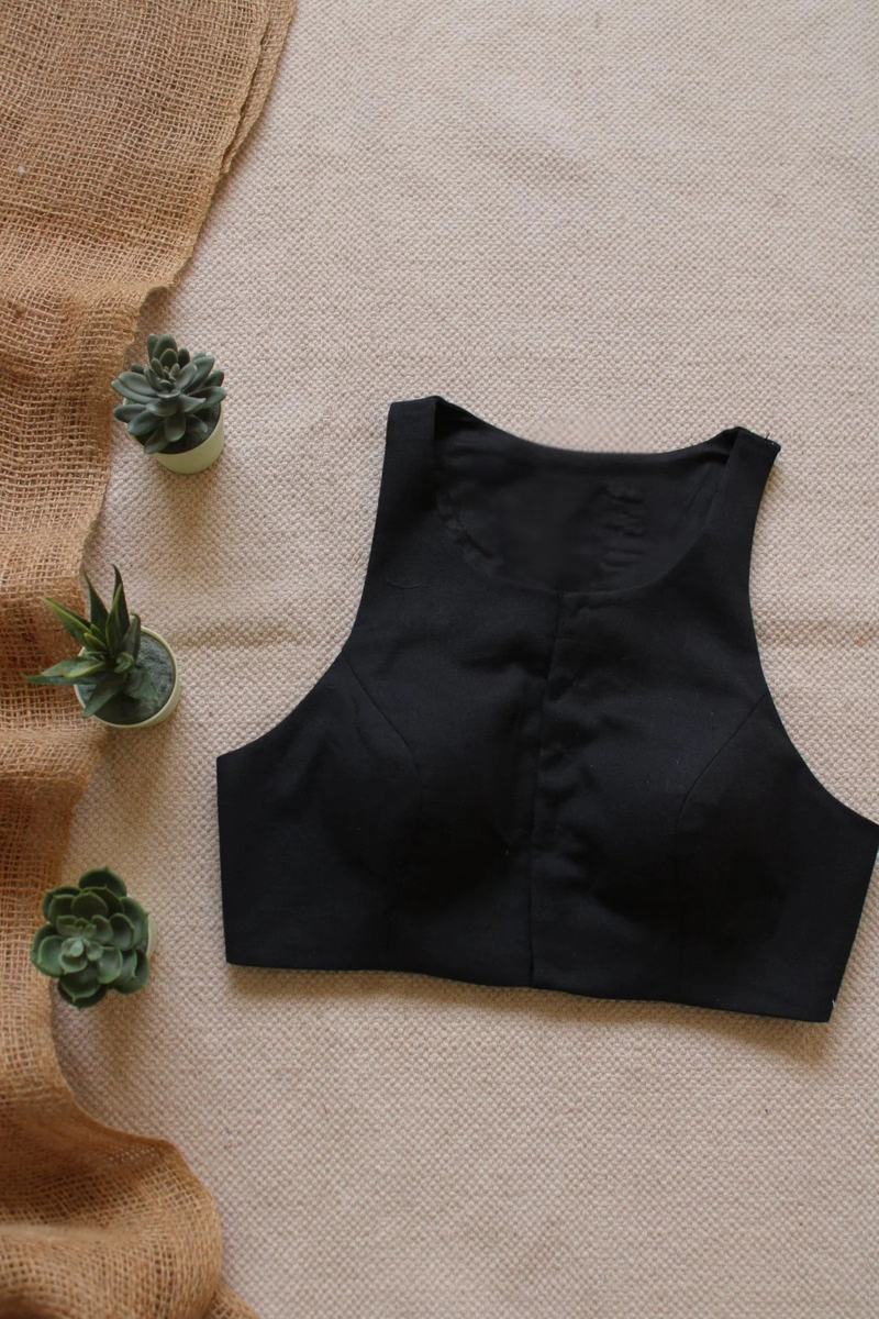 Black Padded Cotton Blouse