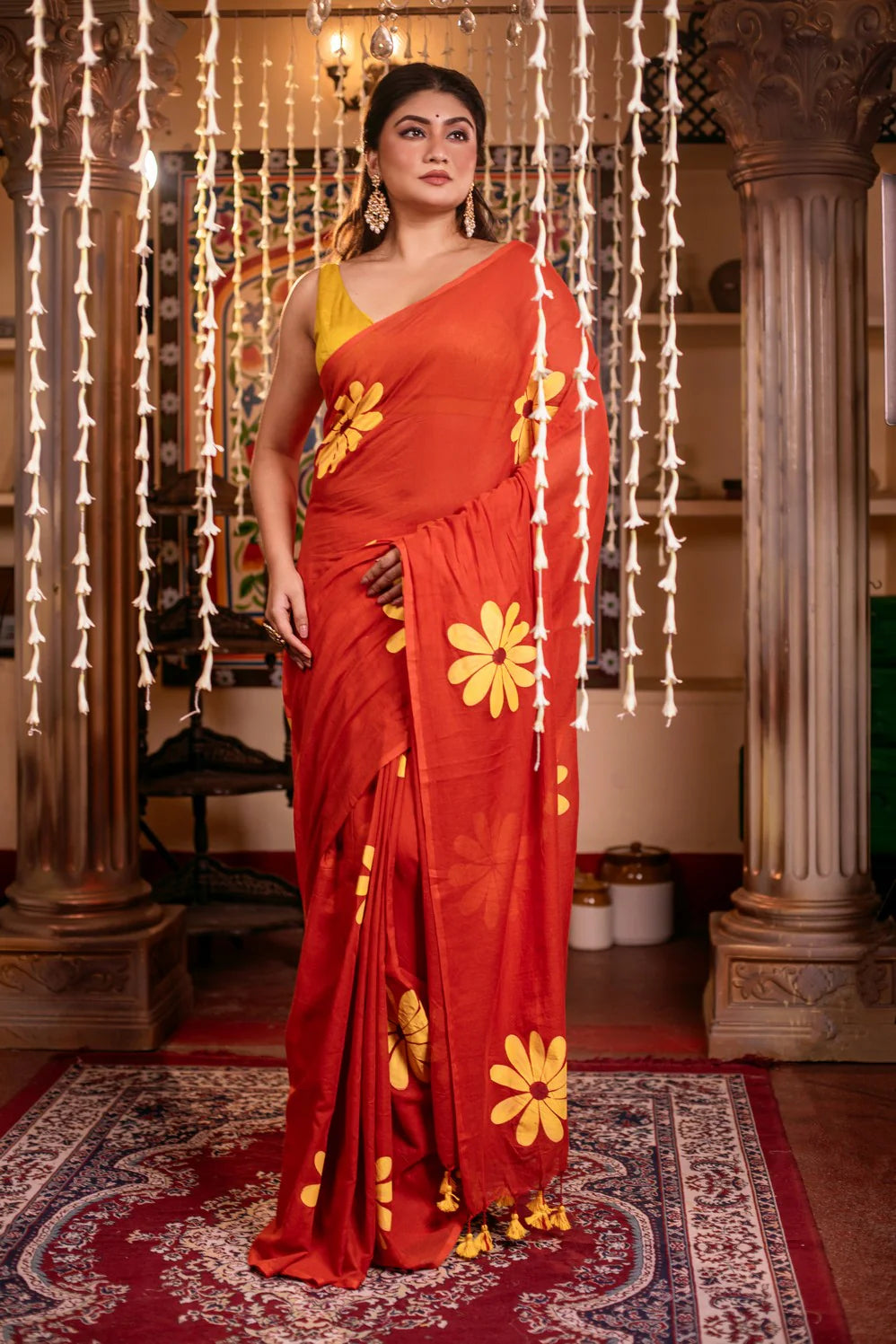 Mastaani- Pure Mul Cotton Handloom Handpainted Saree (Red)- By Reet Lifestyle