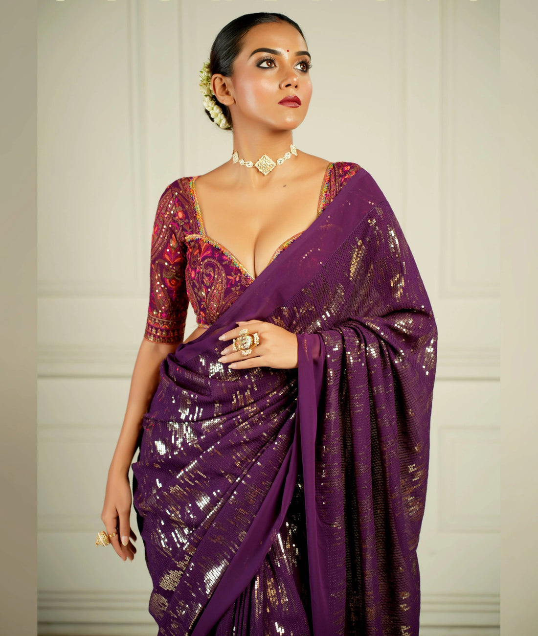 Luxurious wine saree for events