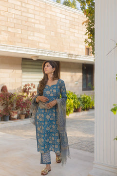 Dazzle Blue Straight Suit Set- By Reet Lifestyle