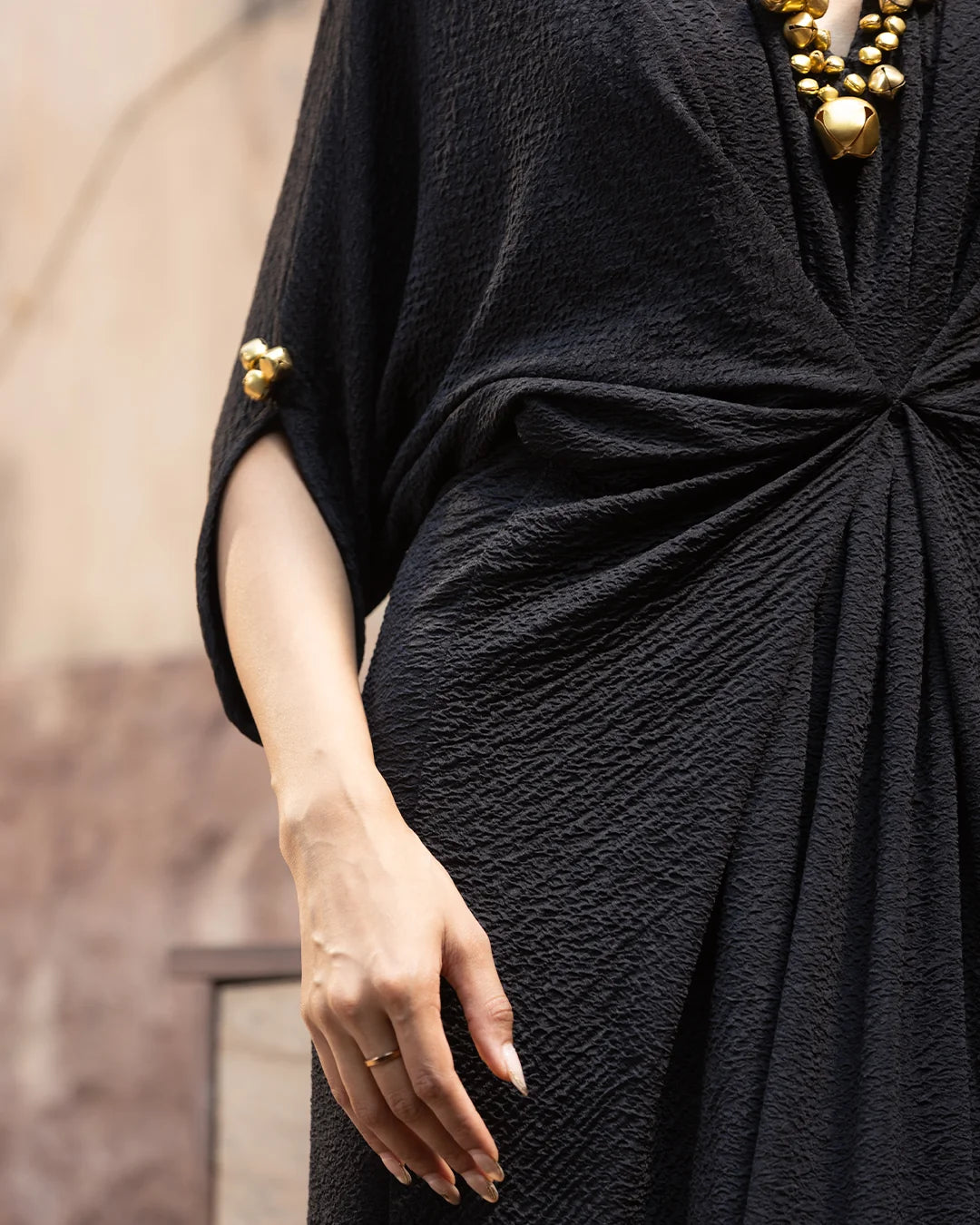 Siyah Mehr Ghungroo Draped Kaftan Gown