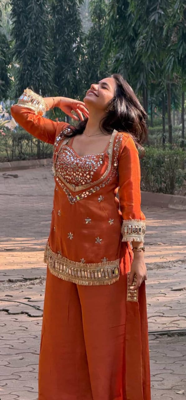 Premium Tissue 4-Piece Bustier Set (Rust Orange)- By Reet Lifestyle