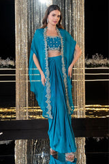 Teal Synthetic Glam Skirt Set