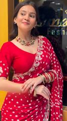Red Bandhani Traditional Saree with Stitched blouse