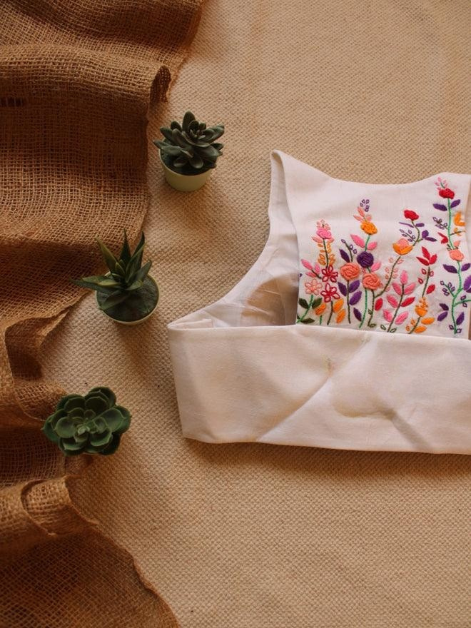 White Cotton Padded Front-Hook Blouse