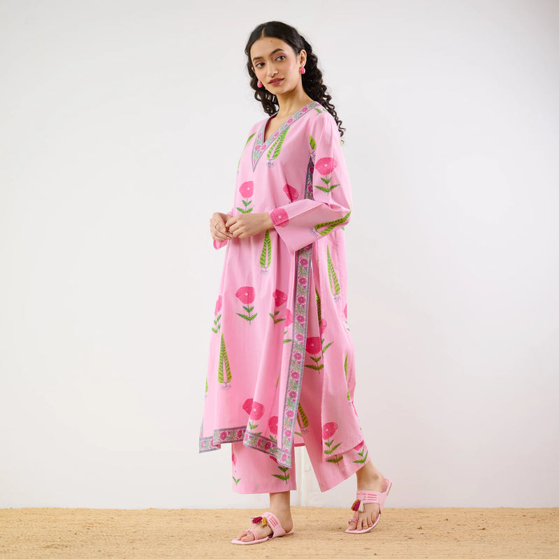 Begum’s Bagh Printed Co-ord Set in Baby Pink- By Reet Lifestyle