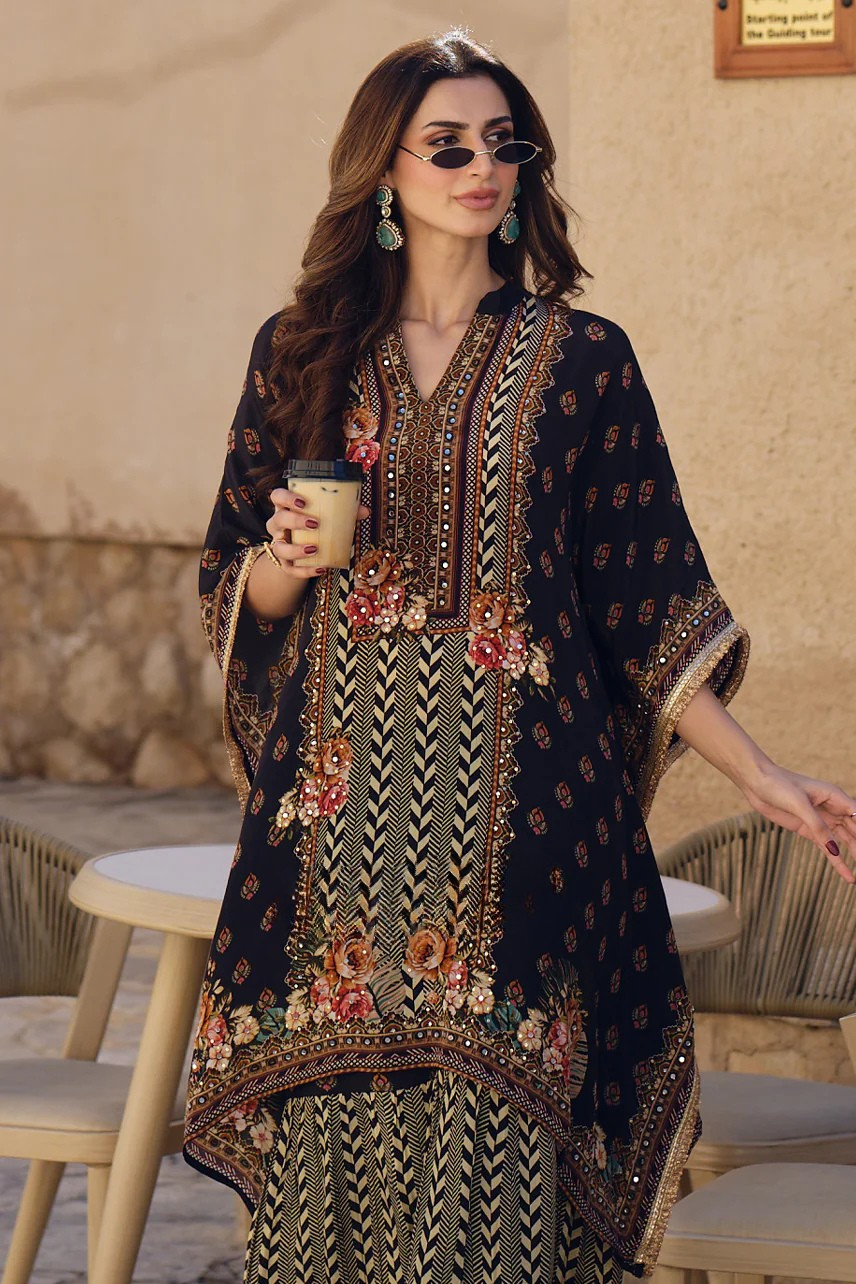 Black Crepe Boho Noir Kaftan Set