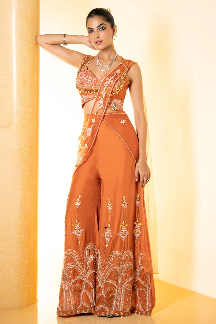Burnt Orange Crop Top & Palazzo Set