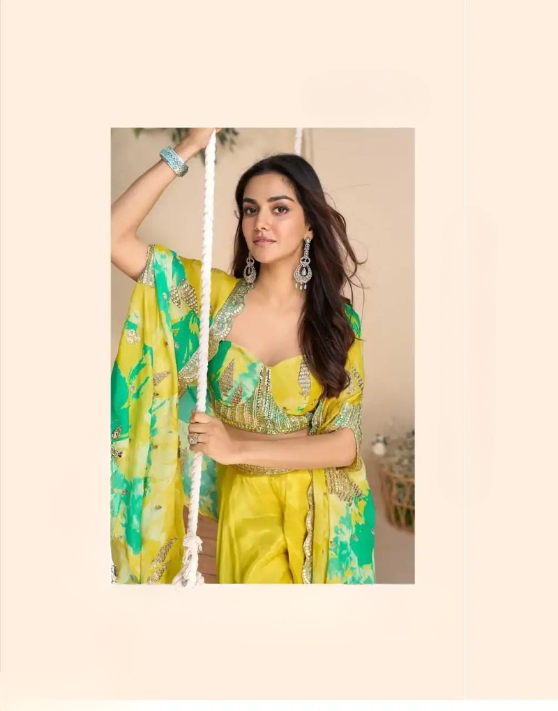 Chinon Silk Embroidered Suit Set indo western