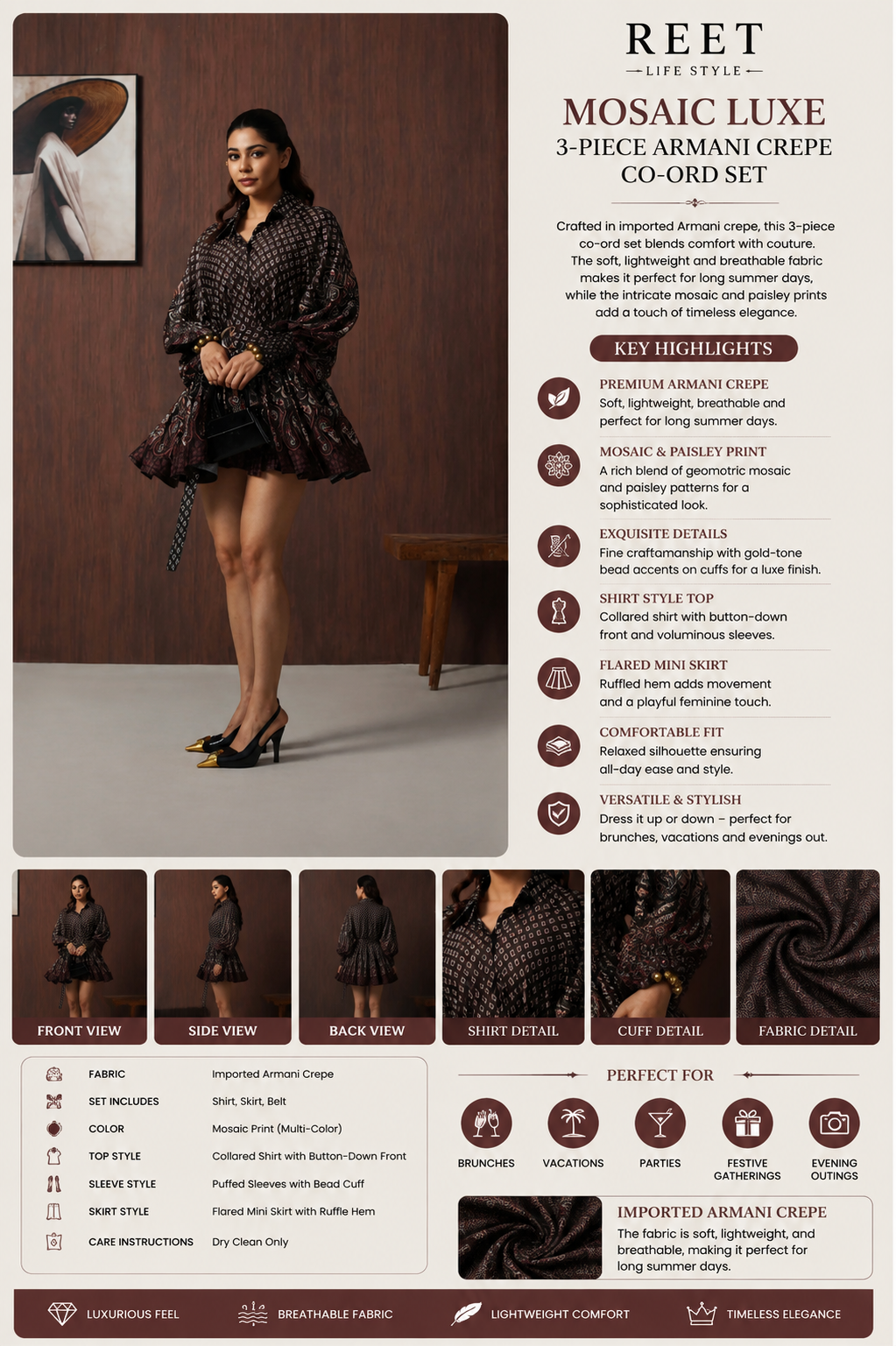 Brown Paisley Frill Mini Dress