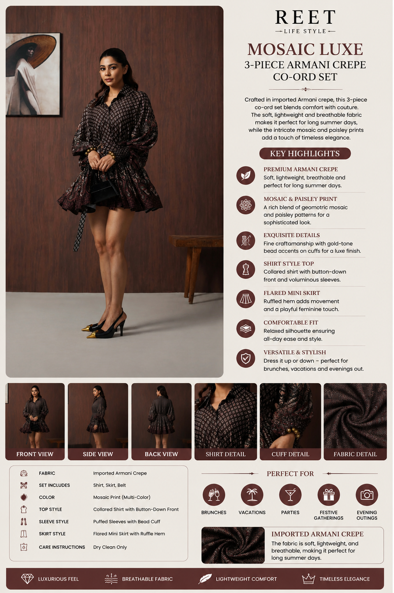 Brown Paisley Frill Mini Dress