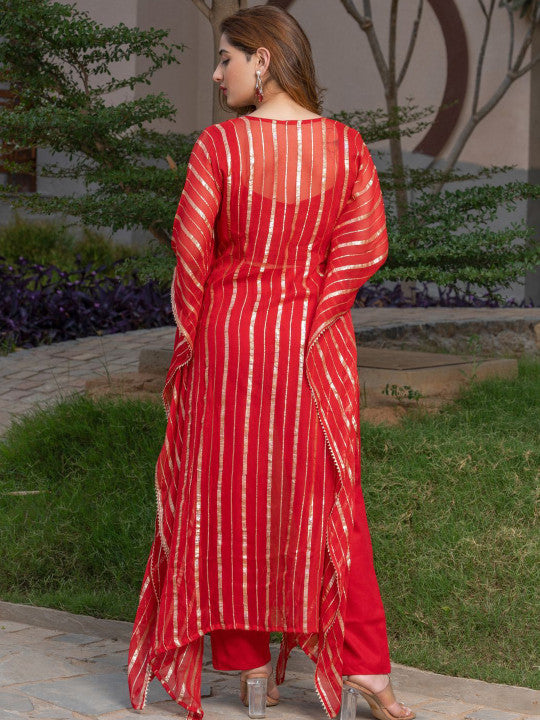 Laal Sitara Striped Kaftan Set