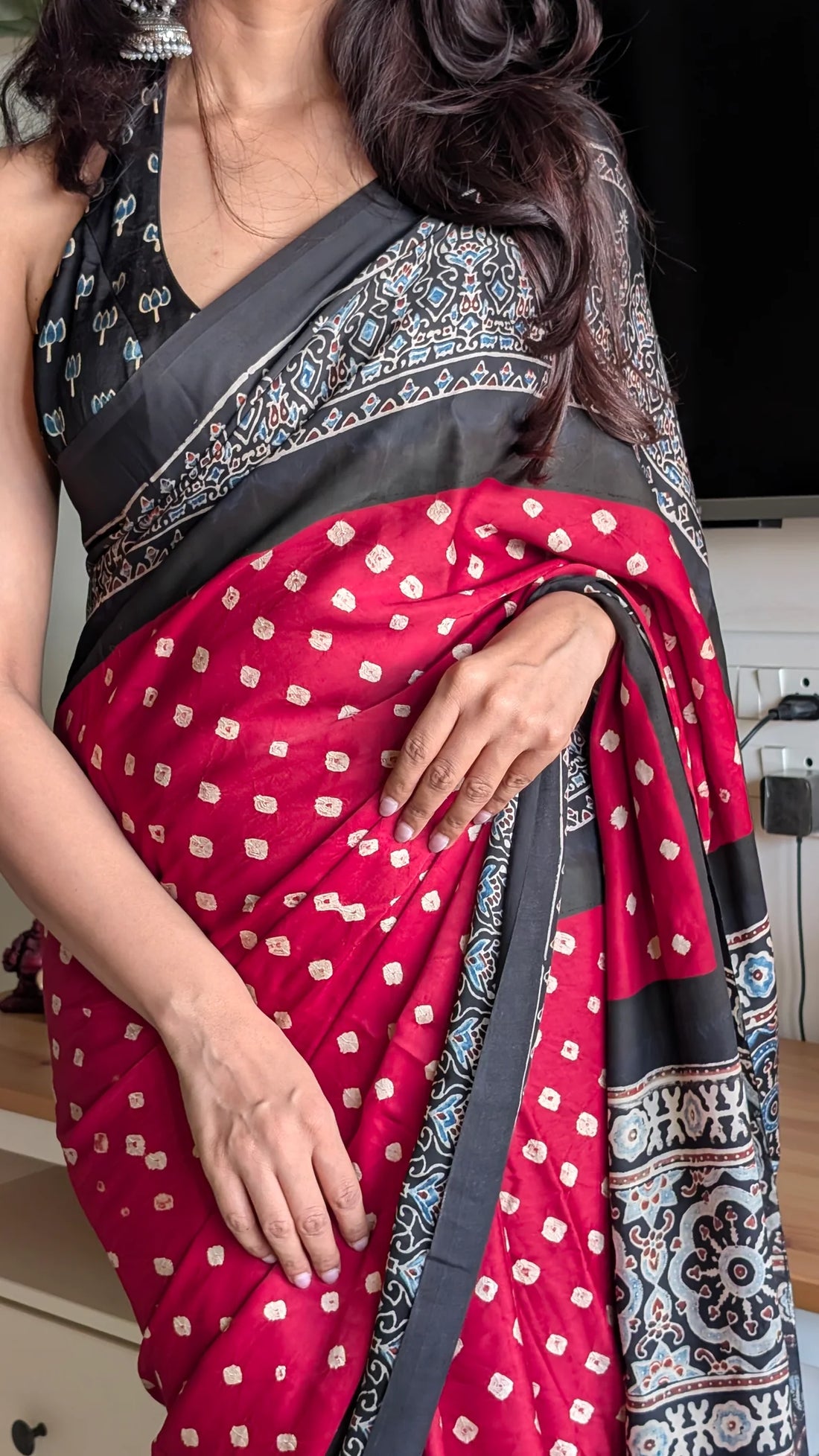 Bandhani Ajrakh Modal Silk Saree