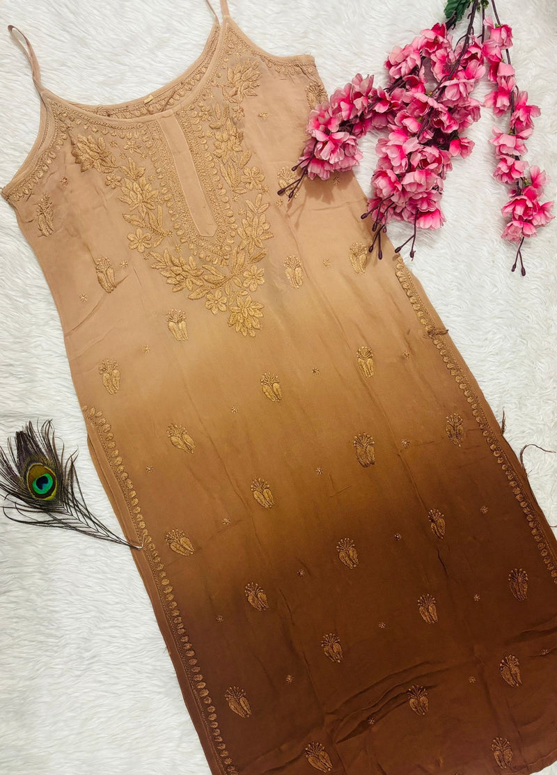 Mehfil Brown Cotton Chikankari Kurta