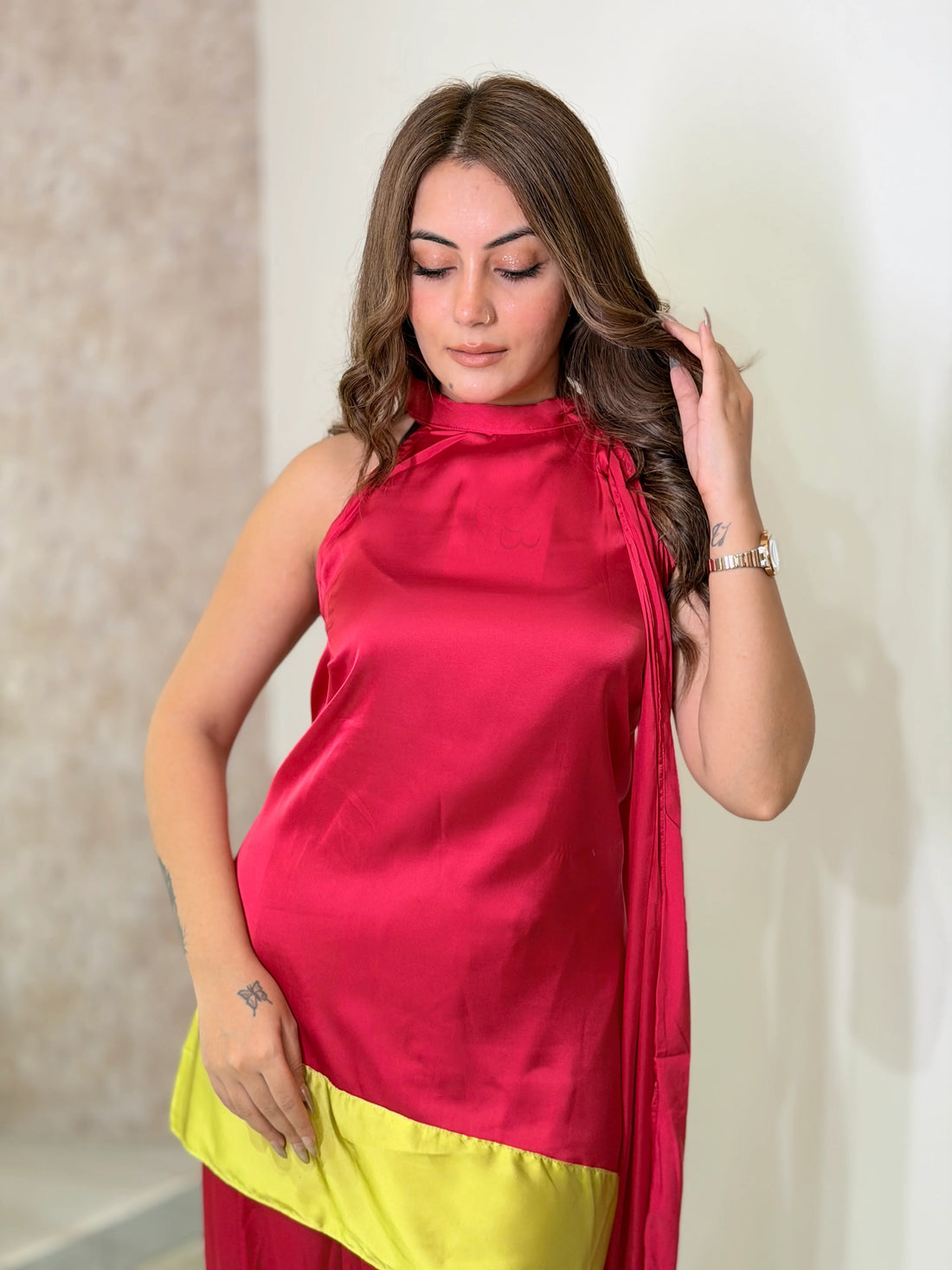 Zariya Lime Draped Co-ord Set