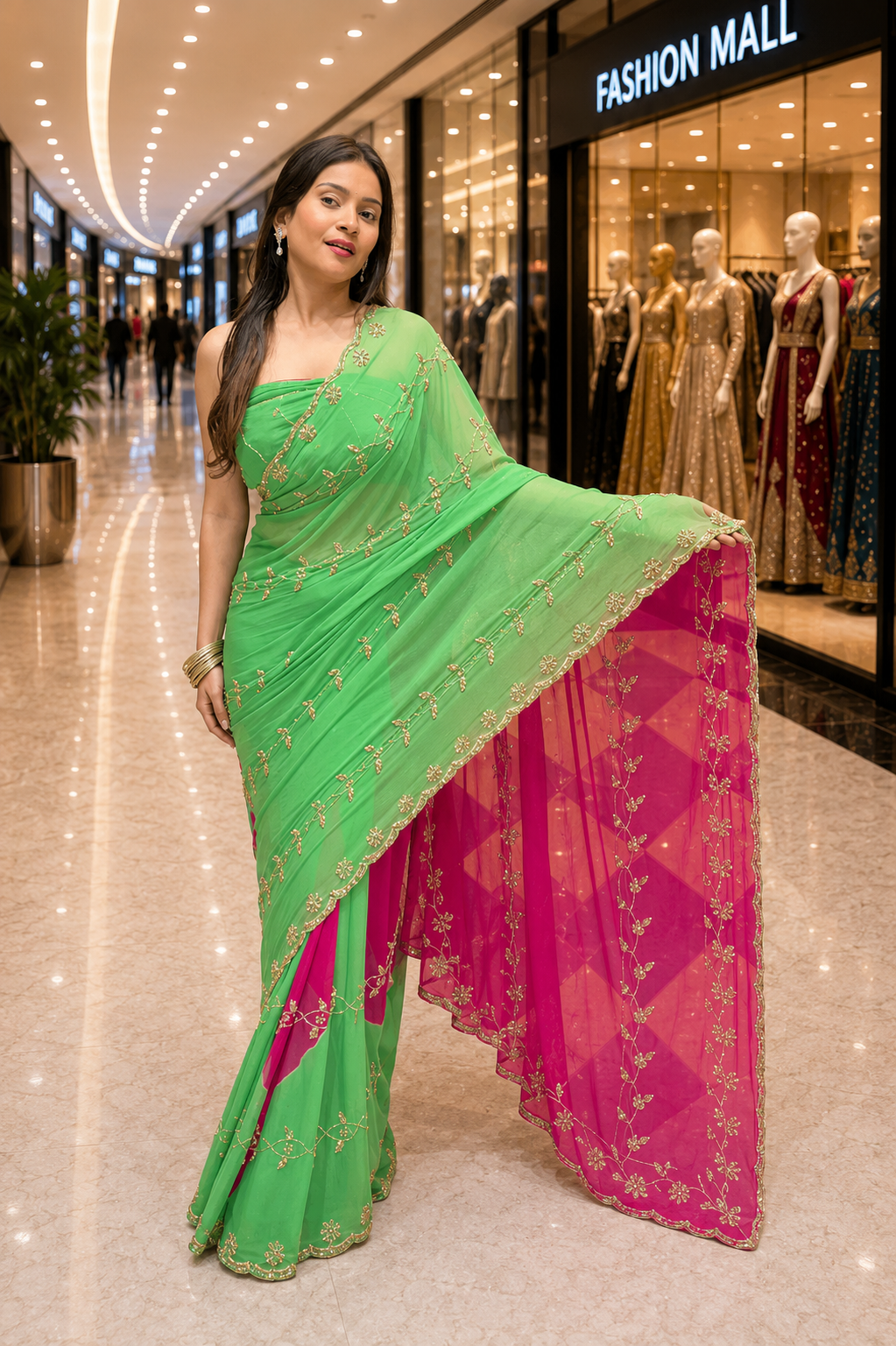 Royal Purple Pure Chiffon Floral Handwork Saree