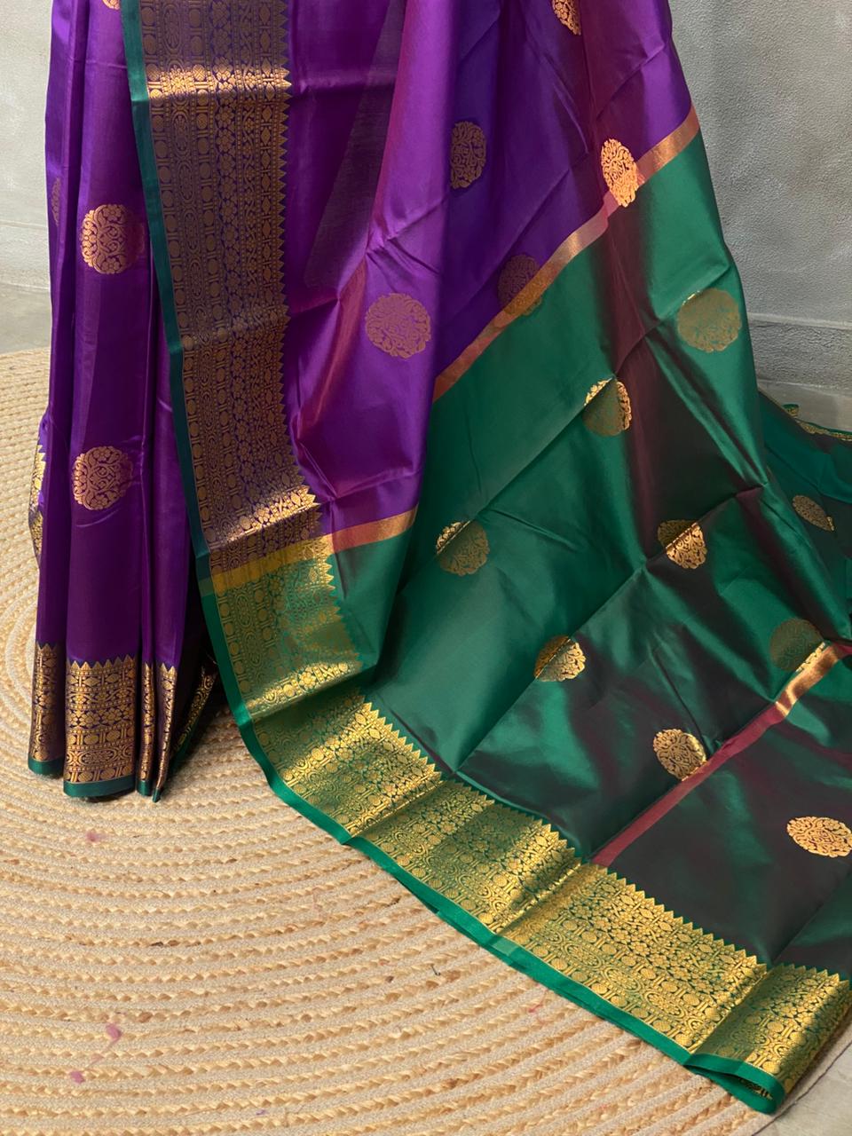 Violet Green Kanchipuram Soft Silk Saree