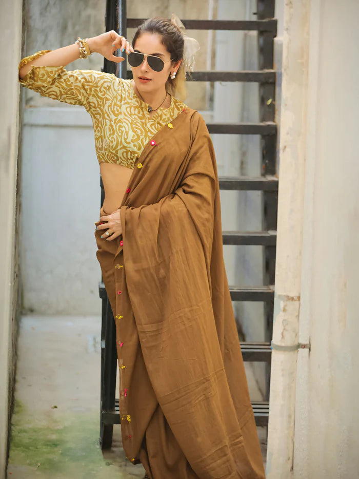 Lemon Glow Tassel Soft Mul Cotton Saree