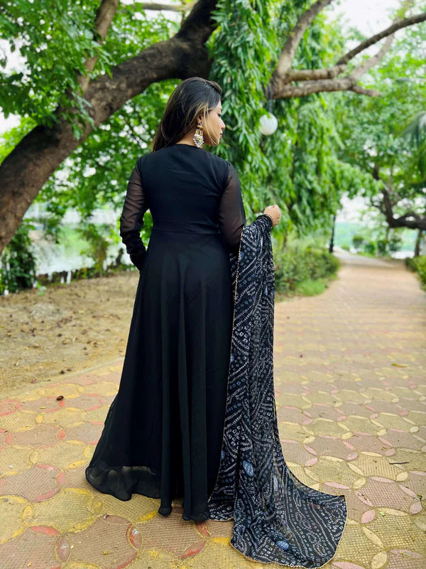 Graceful Navy Blue Bandhani Anarkali Outfit