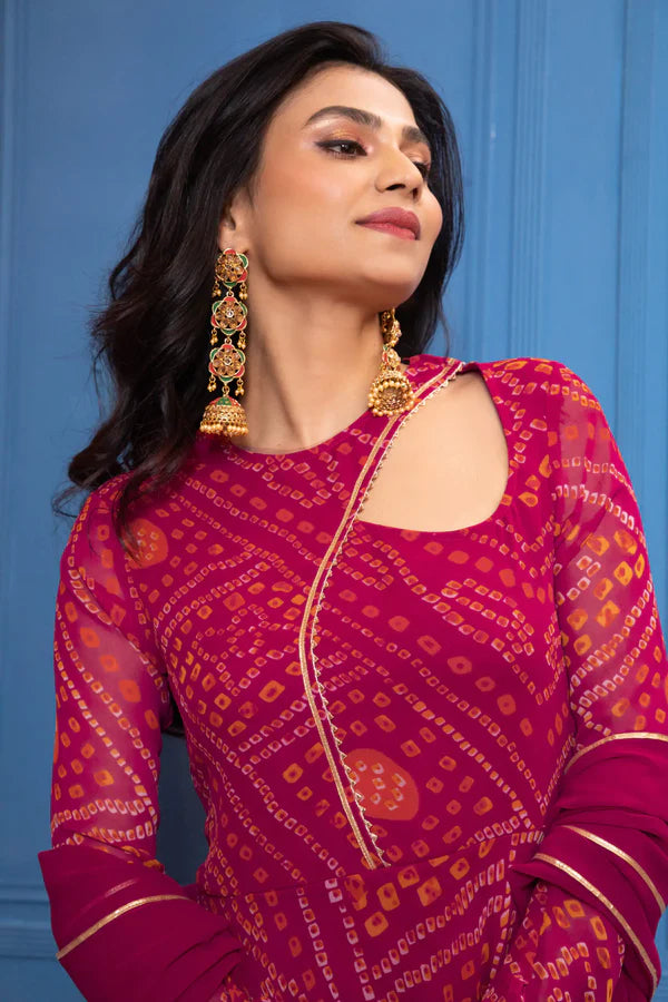 Graceful Navy Blue Bandhani Anarkali Outfit