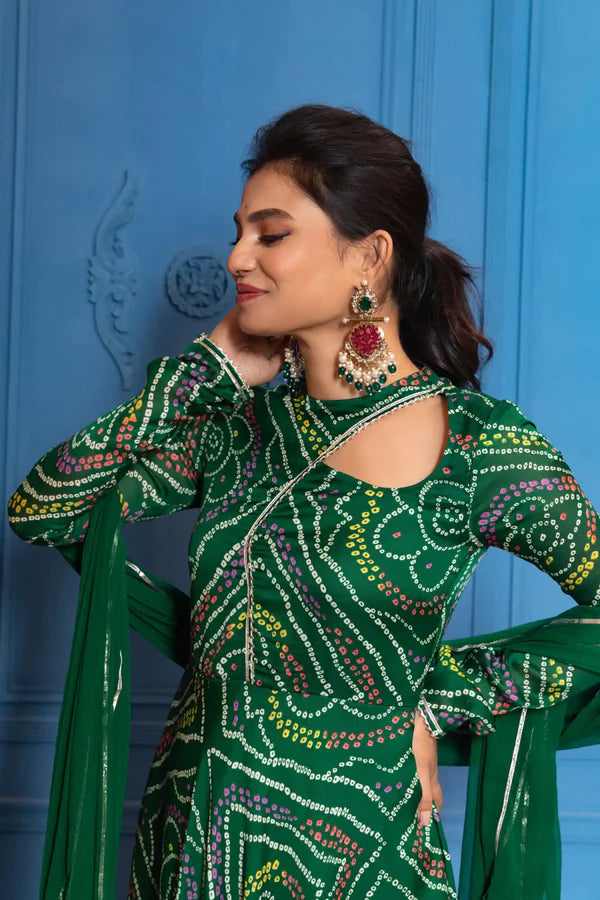 Graceful Navy Blue Bandhani Anarkali Outfit