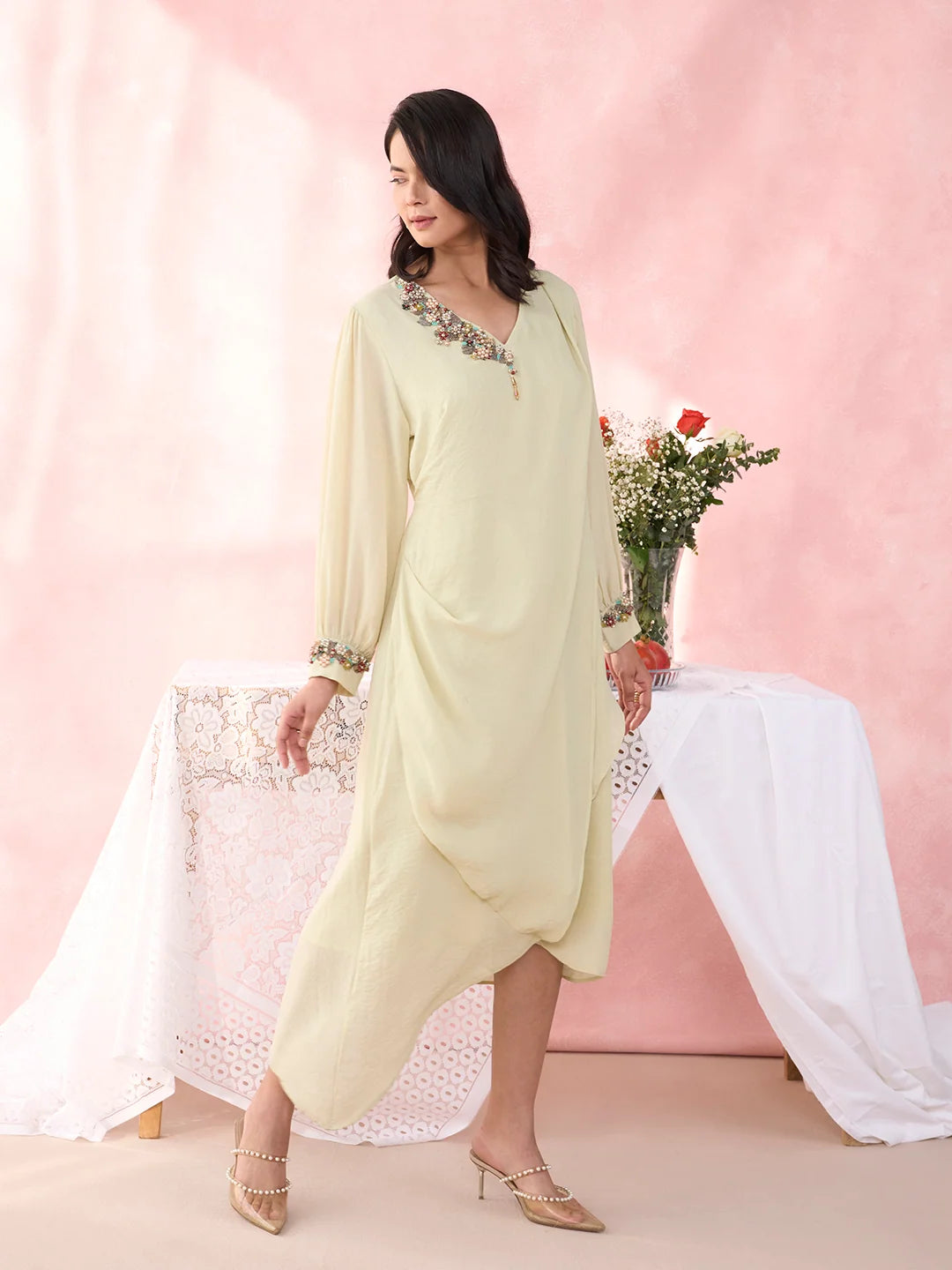 Beekey Embellished Draped Georgette Dress