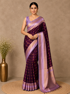 Banarasi Silk Saree with Lavender Zari Border