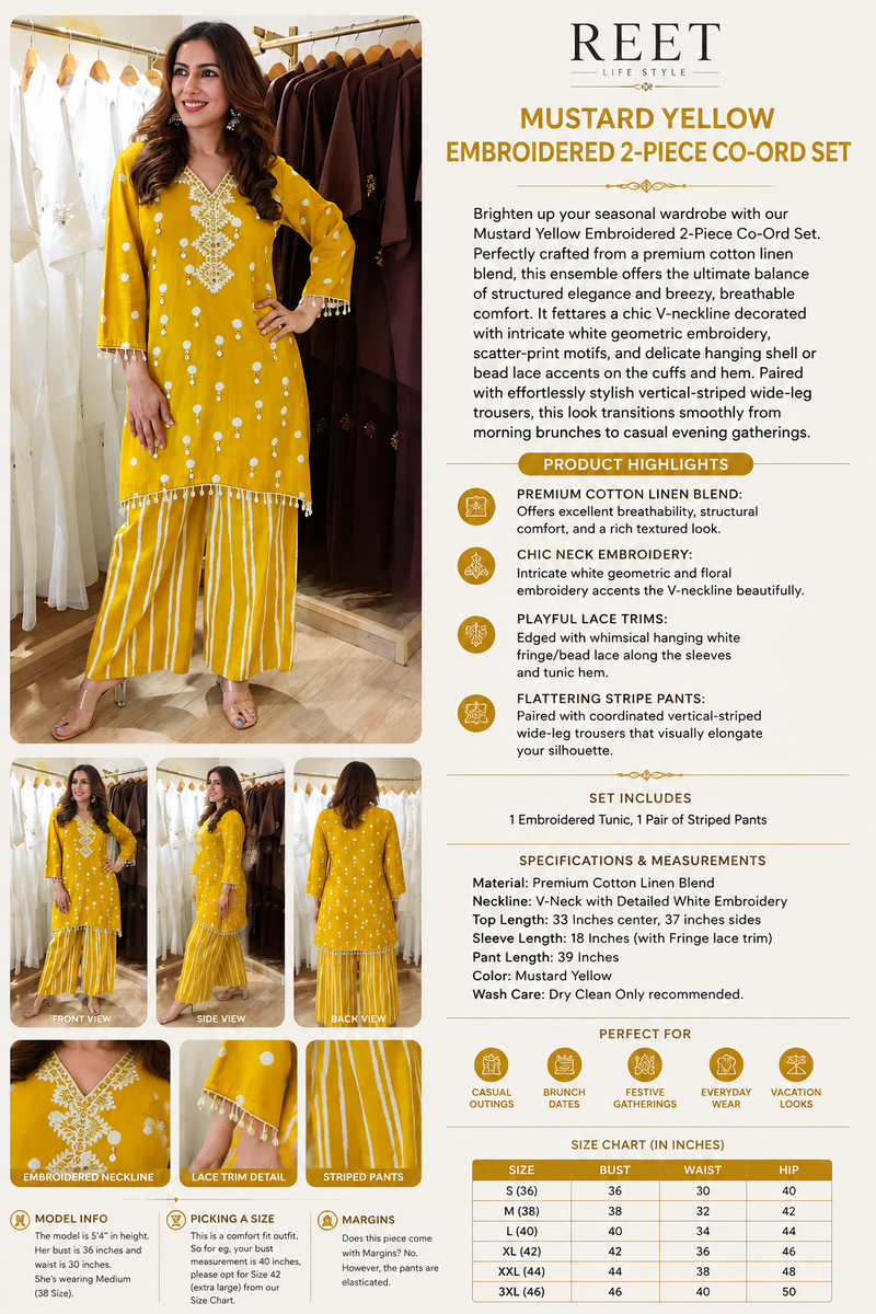 Embroidered Cotton Linen kurta with Striped Pants