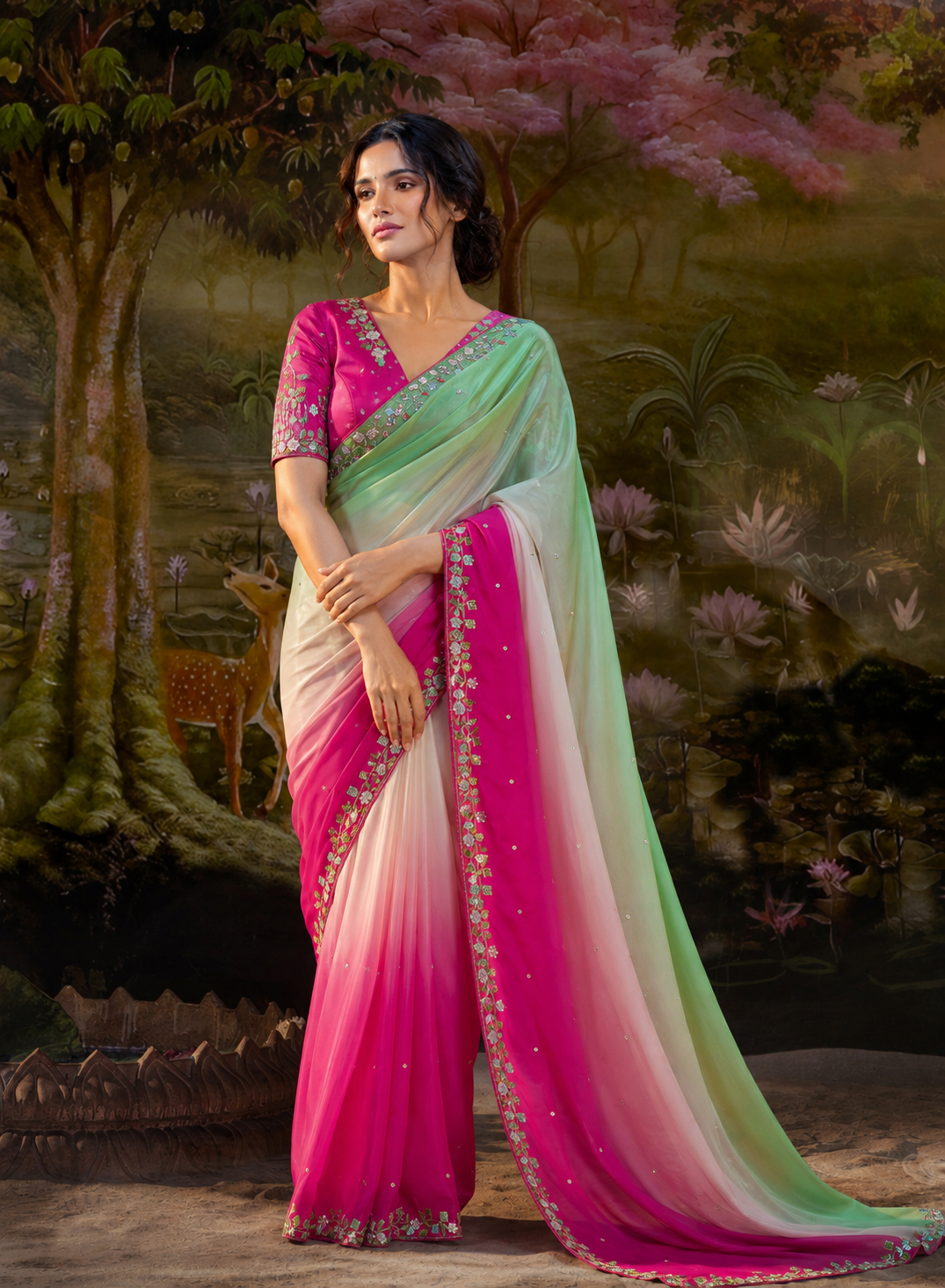 Gulbahar Pastel Tissue Silk Saree