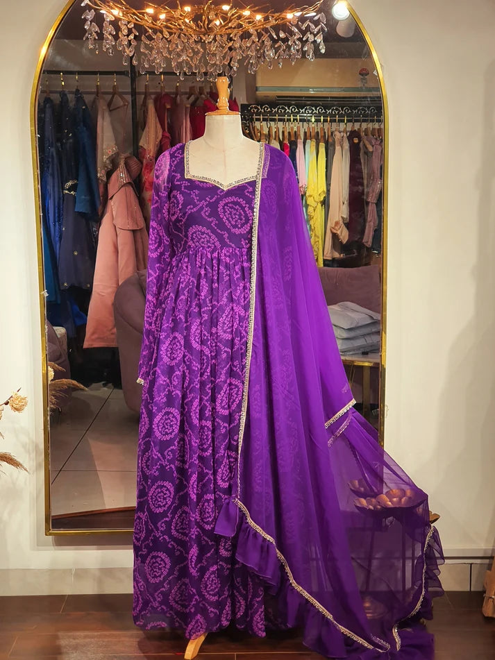 Neelanjana Bandhani Anarkali Set