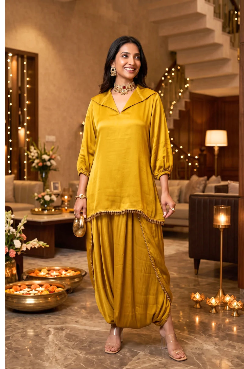 Mahira Luxe Shimmer Silk Tunic Top with Dhoti Skirt