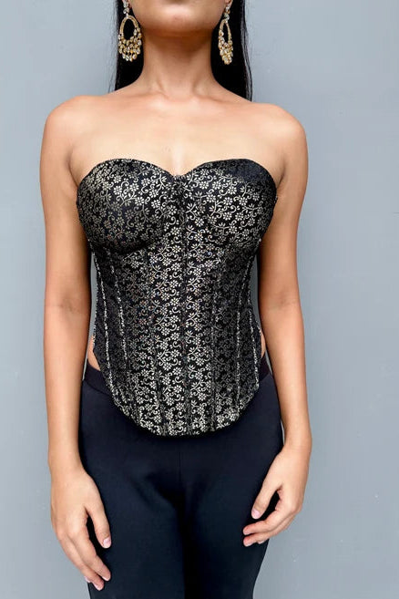 Meher Noir Brocade Corset Top