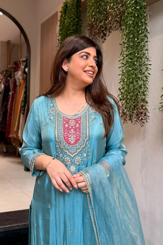 Aarika Azure Embroidered Suit Set