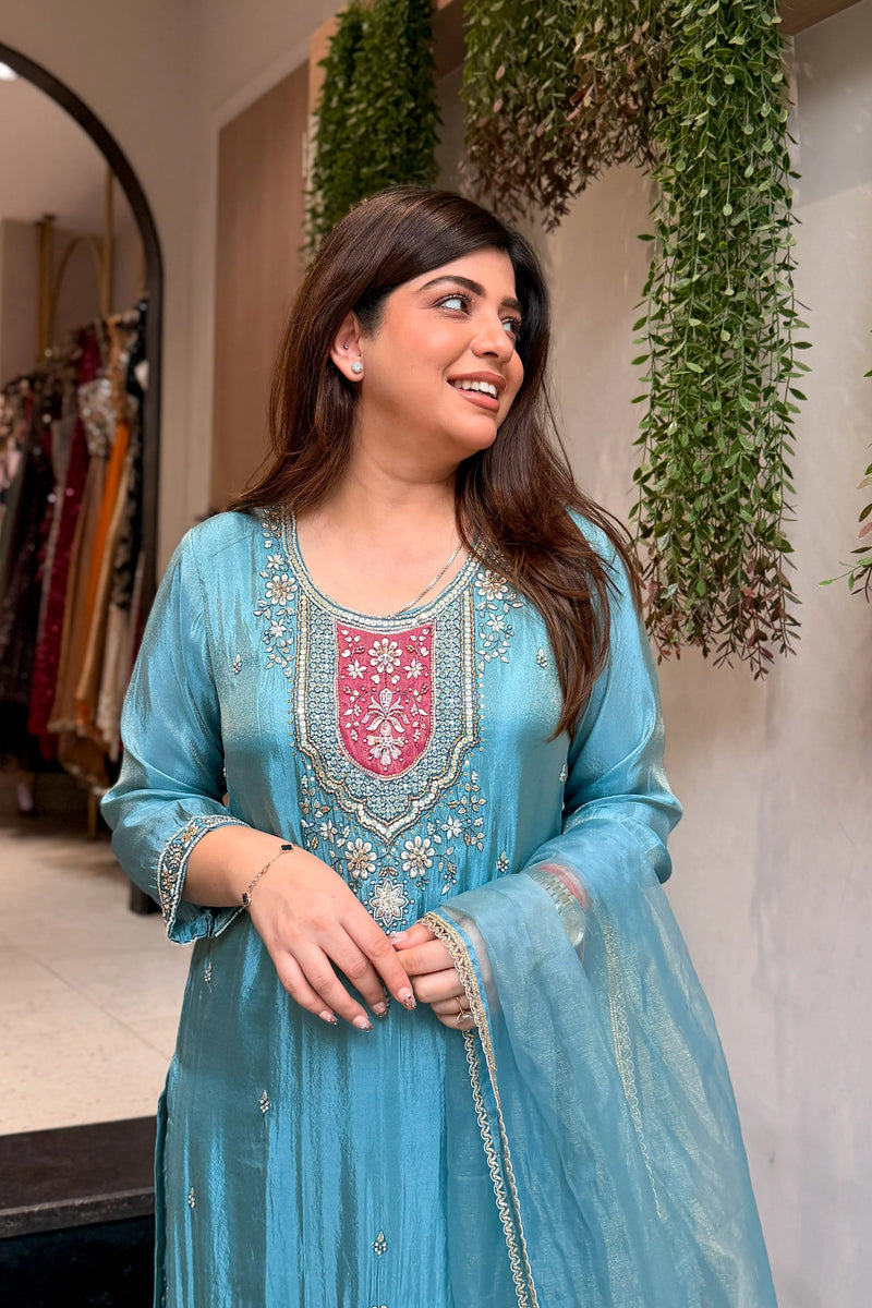 Aarika Azure Embroidered Suit Set